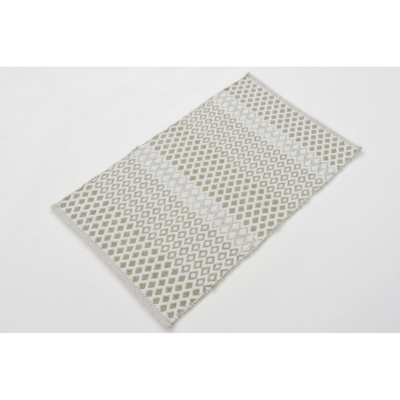 Tapis beige en coton tissé à la main à motif géométrique, Rectangle 1 pi 9 po x 2 pi 10 po