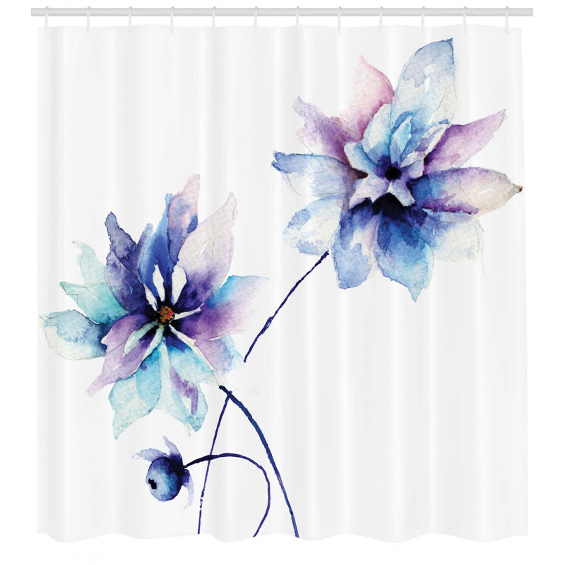 Ensemble de rideau de douche Watercolor Flower + crochets, H 70 po x l 69 po