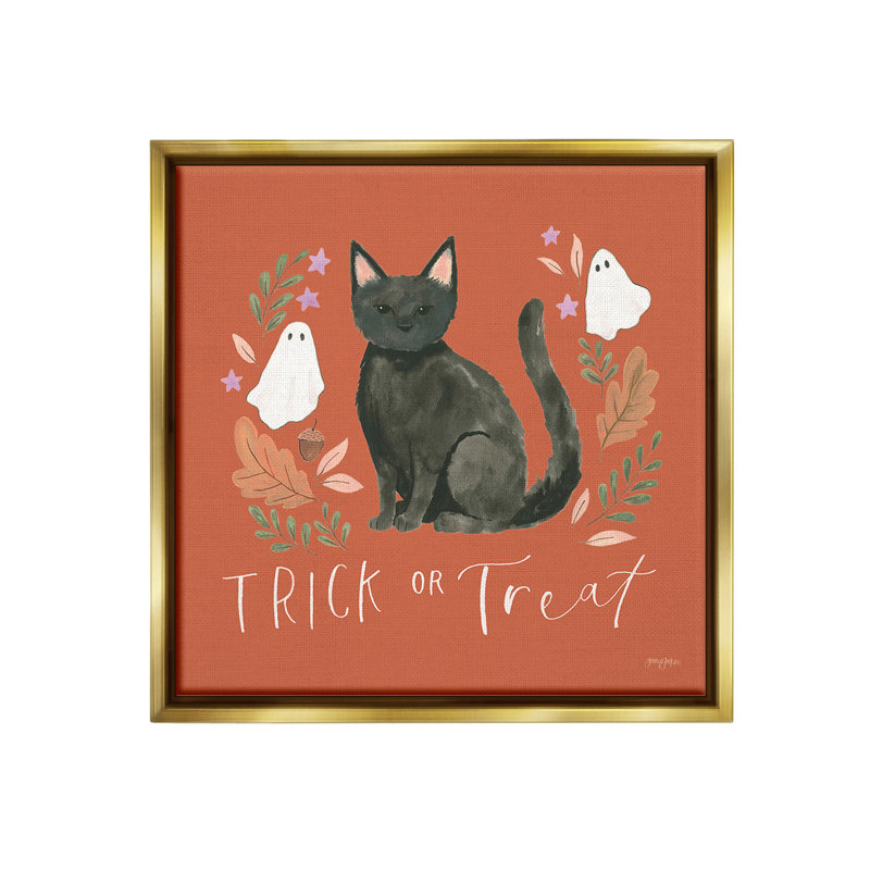 "Trick Or douceur de chat" par Jenaya Jackson sur toile, Cadre flottant métallique doré, H 18 po x l 18 po