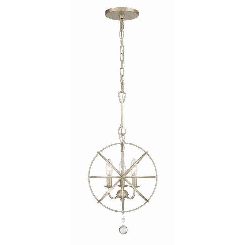 Mason 3 - Light Unique / Statement Globe Pendant with Crystal Accents, Olde Silver