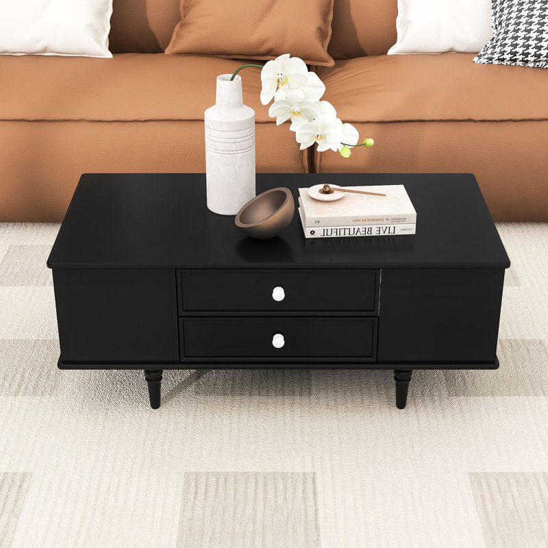 Table basse moderne avec tiroirs, tablettes cachées, Noir
