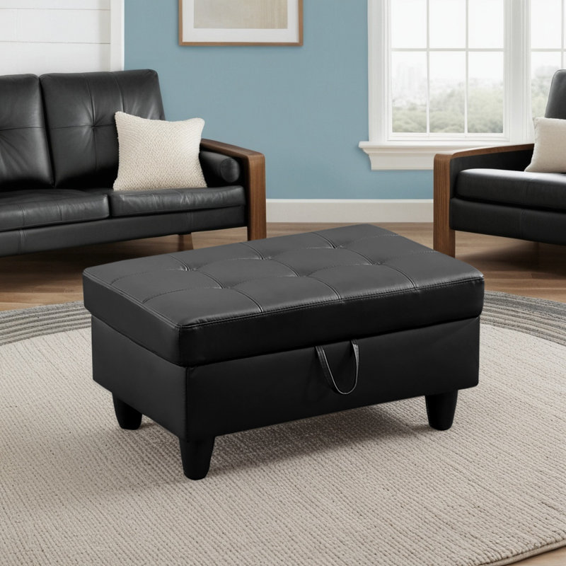 Repose-pieds avec rangement en faux cuir, Noir