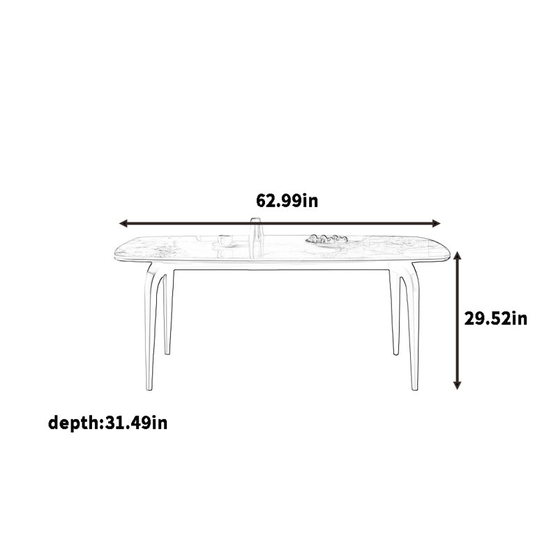 Modern Dining Table, Thick Rock Panel, 29.52''H x 62.99''L x 31.49''W