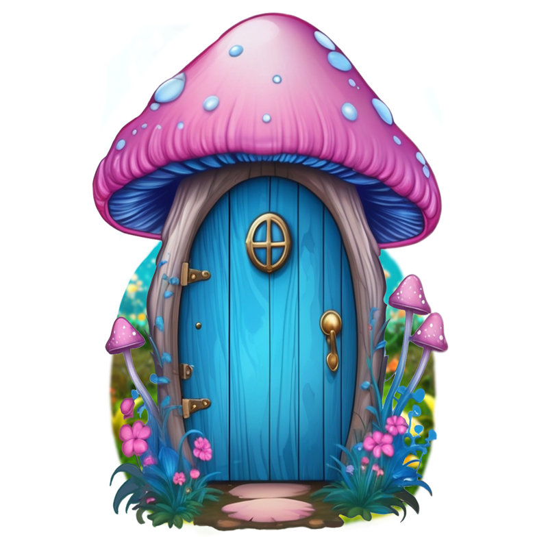 Adhésif décoratif bleu fée maison champignon bleu, H 55 po x l 50 po