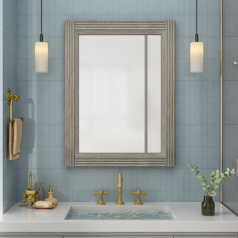 Miroir de salle de bain en bois massif, 32 po x 24 po