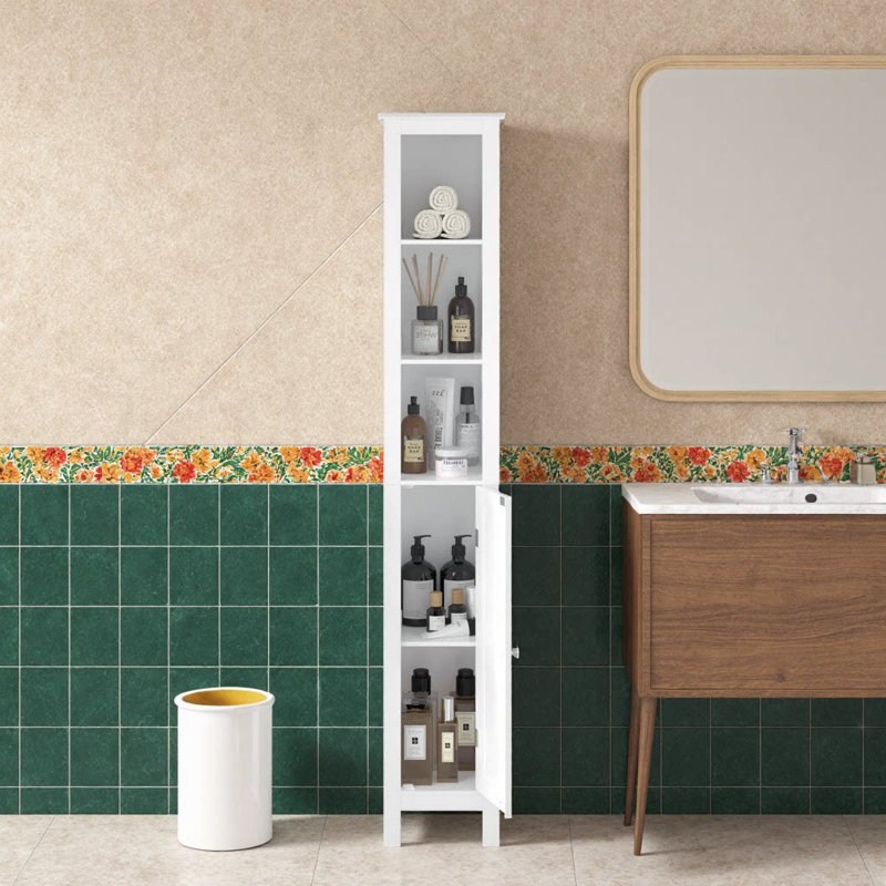 66.9" Slim White Tower — Reversible Door & Open Compartments for Your Any-Room Solution