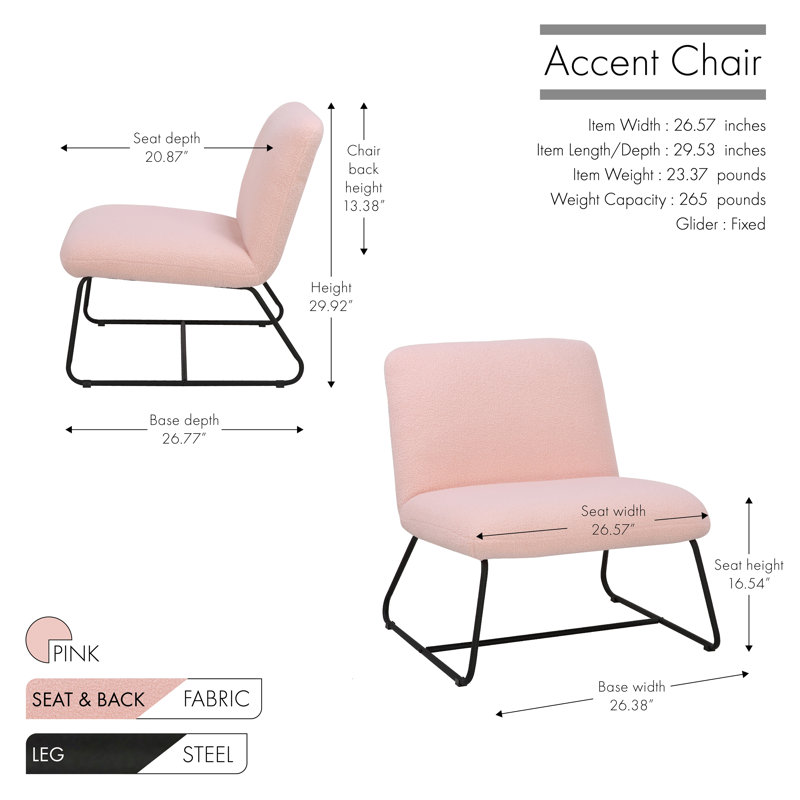 Fauteuil de chambre de 26,57 po de large Alcides, Rose