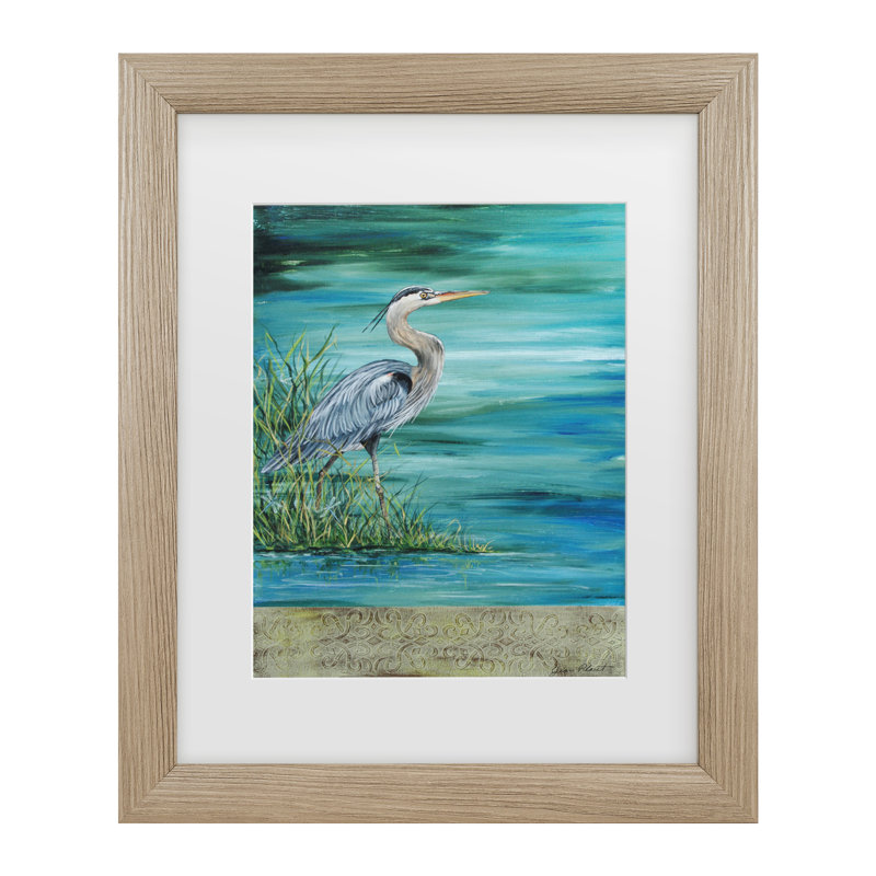 «Great Blue Heron», art encadré par Jean Plout, H 23,5 po x l 19,5 po x P 0,75 po, Argent