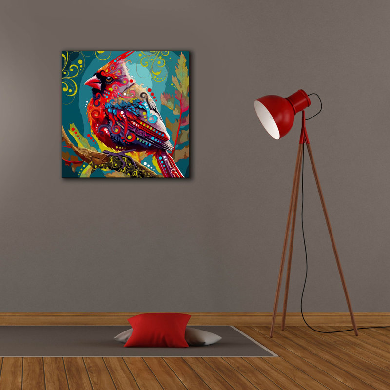 "Cardinal" par Dean Russo, art mural sur toile, 26 "x 26" par Dean Russo