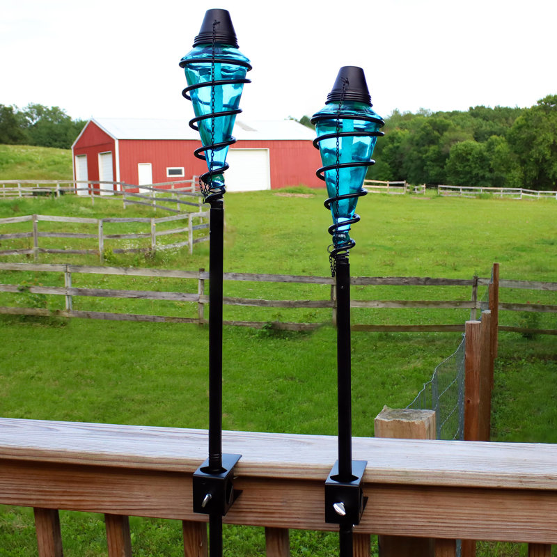 Schofields Swirled Glass 2-in-1 Citronella Garden Torch Set with Adjustable Height - Set of 2, Blue, 2