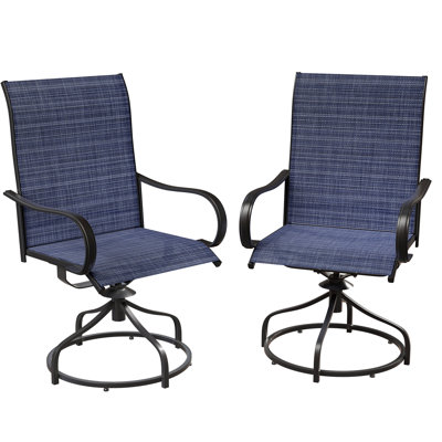 Patio Swivel Chairs Set Of 2, Outdoor 360° Dining Chairs With 24" High Back & Ergonomic Armrest, All-Weather PVC-coated polyester Furniture With Heavy-Duty Frame, For Lawn, Garden, Deck, 330Lbs(Navy Blue)