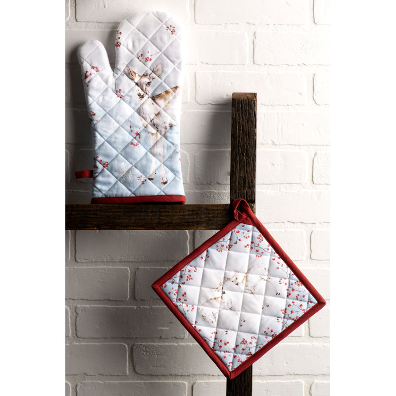 Gant de cuisine + manique 100 % coton Forêt de contes de fées Maison d'Hermine - 7,5 po x 13 po et 8 po x 8 po