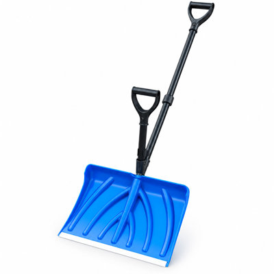 Snow Shovel with 2 Handles, 17.7 Inch Wide Snow Pusher with Metal Wear Strip, 53 Inch Manual Snow Shovel with Aluminum Shaft for Clearing Snow from Driveways, Sidewalks and Walkways, Blue