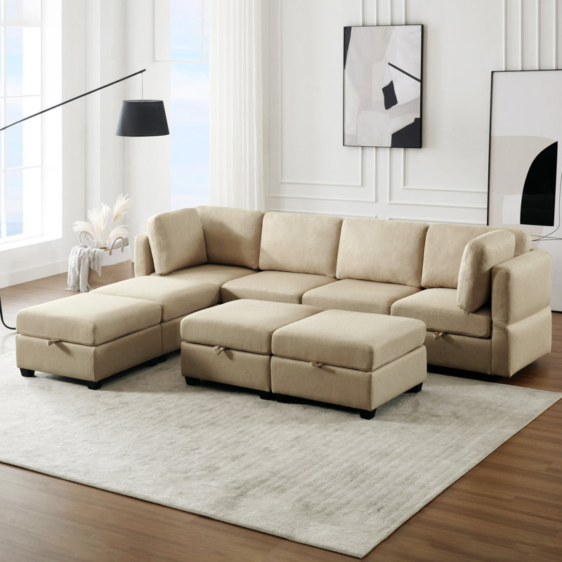 Canapé modulaire à accoudoirs et dossiers réglables, Beige
