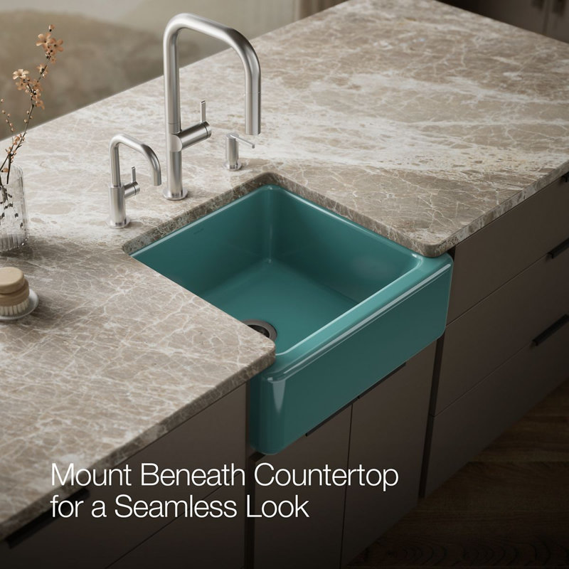 Whitehaven® Self-Trimming 23.5"L x 21.5625"W Farmhouse Kitchen Sink, Teal