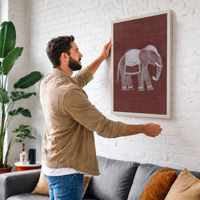 Ornamental Elephant Minimalist - Print, 24x16 - 61.0 x 40.6 cm, Sage Border