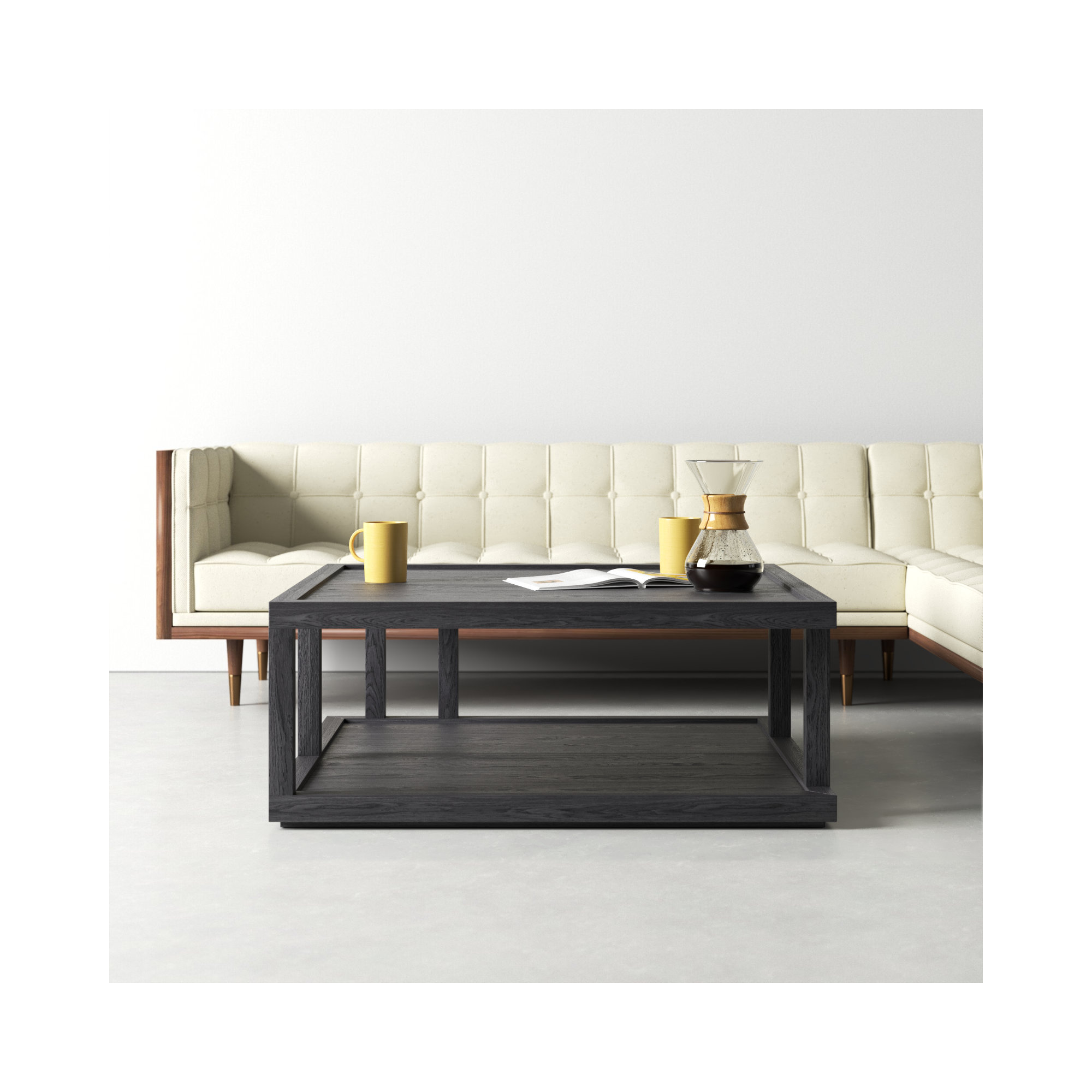 Neli Solid Wood Single Coffee Table, Drifted Matte Black Veneer
