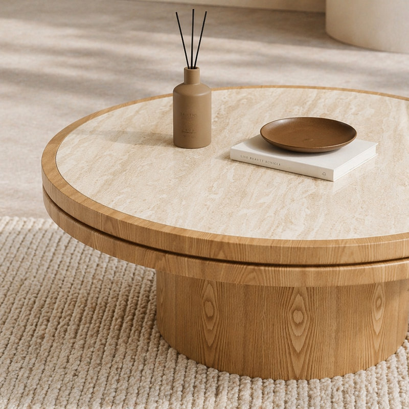 Ensemble de table ronde en panneau de fibres à densité moyenne aggloméré de 19,49 po + 35,43 po pour la salle de réception d'un appartement