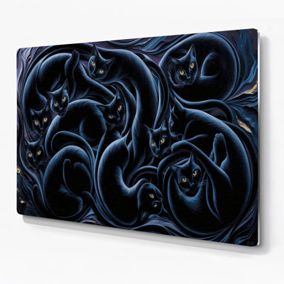 Halloween Black cats Gray Metal Wall Art