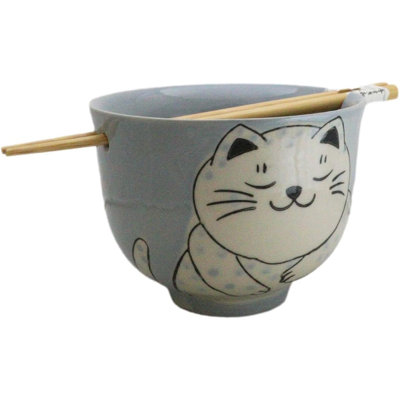 Chat Chubby Kitty qui dort avec ensemble de baguettes Donburi