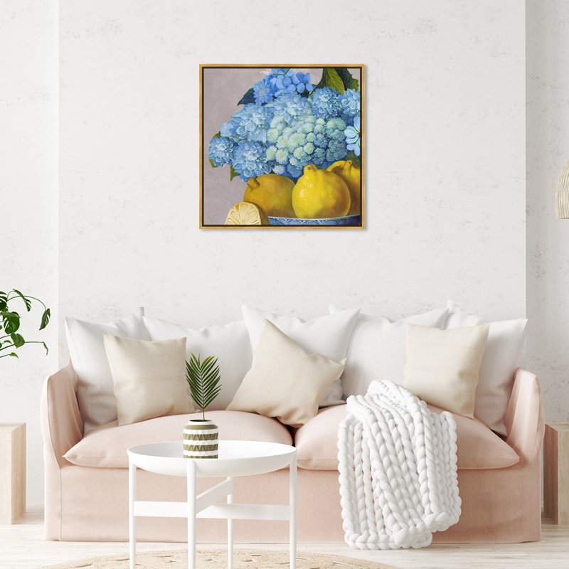 " Hydrangeas And Lemons Day " Painting Print, Gold Framed, 31.5" H x 31.5" W