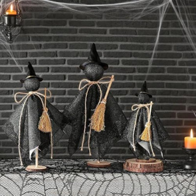 Halloween Decorations Indoor - 3 Set Primitive Halloween Wtich With Hat, Wooden Stand Witch Decor For Table Centerpieces, Mantels, Shelves, Vintage Spooky & Festive Party Décor