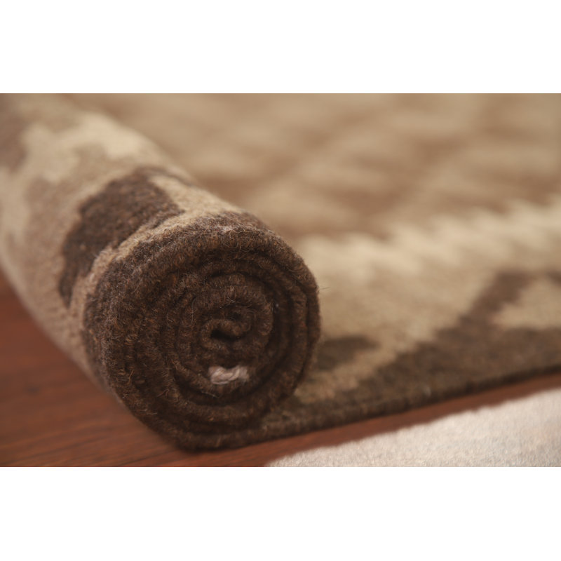 Reversible Kilim Brown Wool Area Rug 5x7