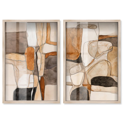 Ensemble de décorations murales « Quarry Wall Abstract » en style boho doré par Art Remedy, cadre noir, 10 x 15