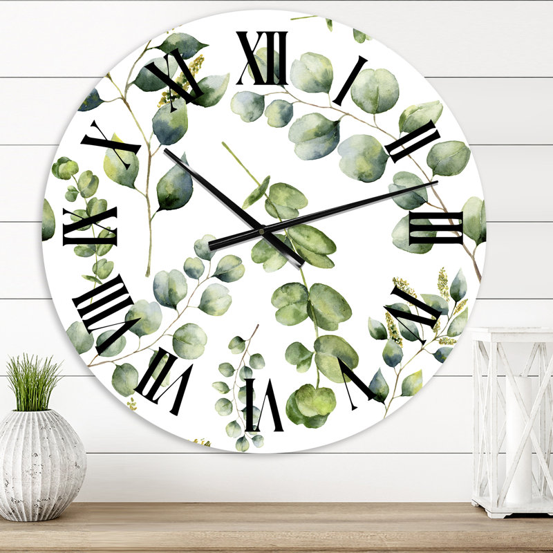 Green Eucalyptus Branches III - Horloge murale traditionnelle, Surdimensionné