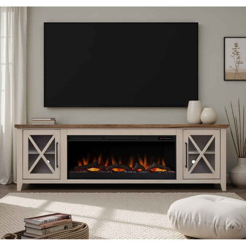 Meuble télé Ithaca de 83 po pour téléviseur de 95 po ou moins, assemblage minimal requis, finition grès et bourbon, Beige