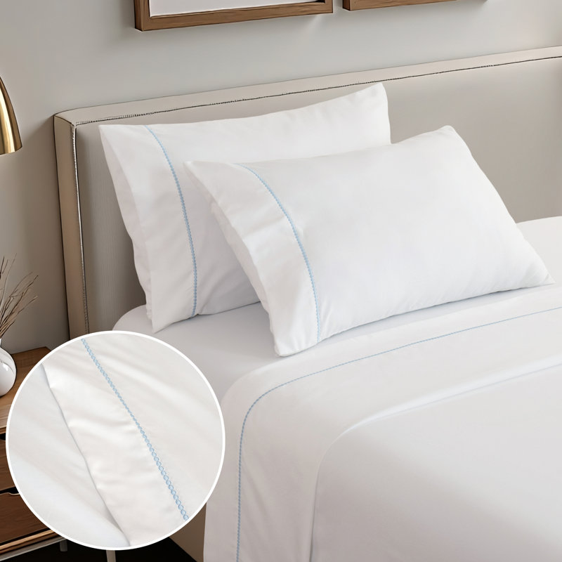 Bubble Dot Embroidery Sheet Set, Blue, Full