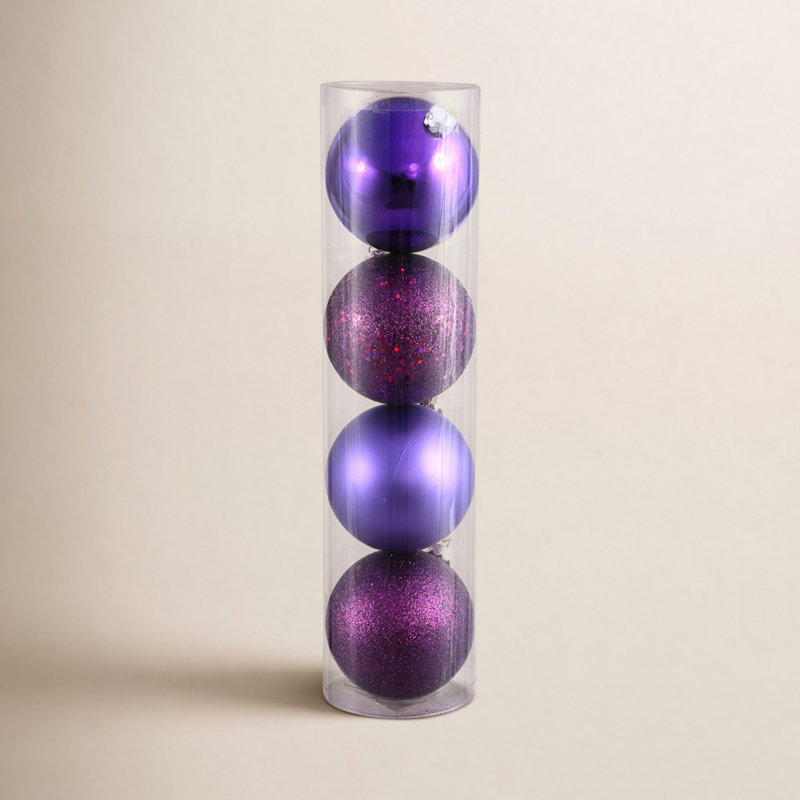 Hashtag Home 12" Shatterproof Bauble, Plum Shiny, Matte, Glitter, Sequin, 10" H x 10" W x 10" D