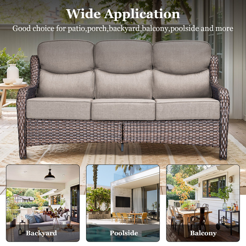 Meriline Wicker 3 - Person Modular Patio Sofa Seating Group With 6" Thick Cushions, Beige, Brown