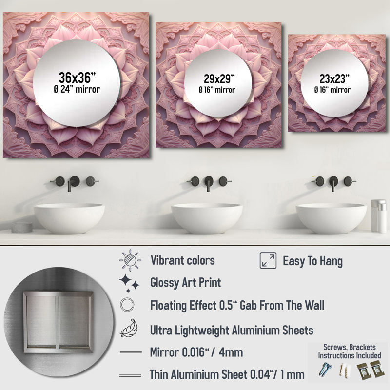 Elveta - Grand miroir carré Boho Mandala pour décoration murale, 23 po x 23 po