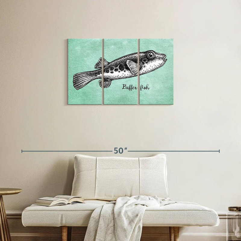 Poisson-globe en noir et blanc, H 20 po x l 33 po