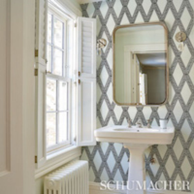 Schumacher x Jill Lasersohn Les Losanges Toile Wallpaper, Gold On Black
