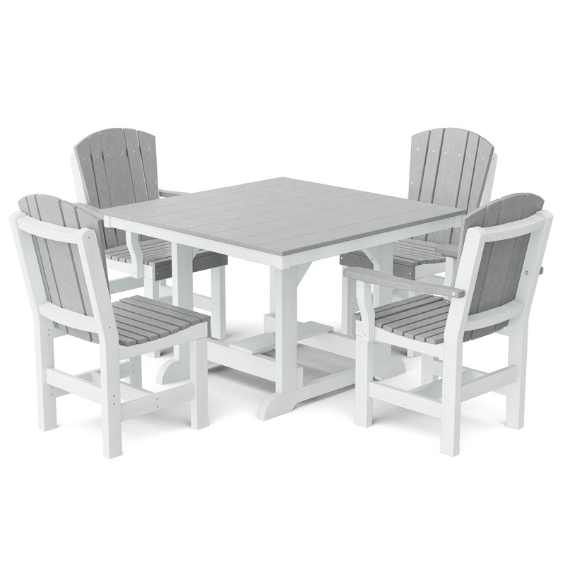 Heritage 5-Piece 44" x 44" Dining Set, Light Gray/White