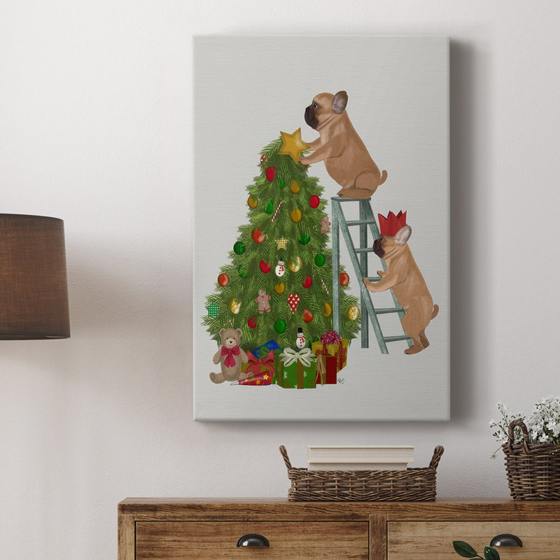 Échelle de Noël bouledogue français de Noël - galerie Cavas sur mesure, H 60 po x l 40 po