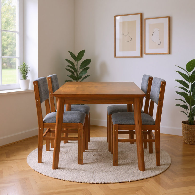 Ensemble de salle à manger 5 pièces rectangulaire avec table en bois et chaises rembourrées