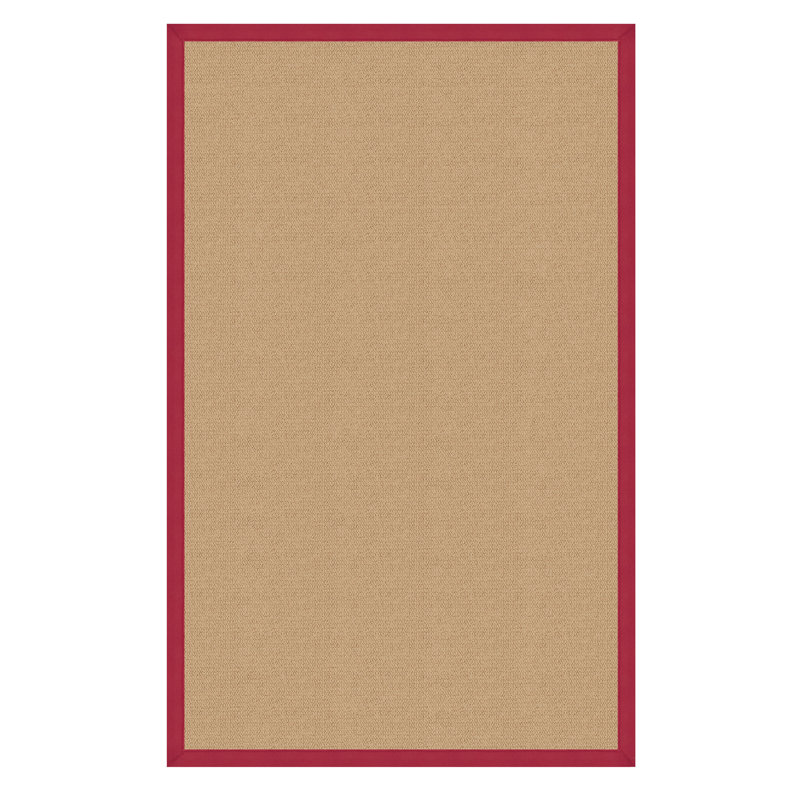 Nannette Handmade Medium Beige Berber with Red Cotton Border Made in the USA Area Rug, Rectangle 4' x 6'