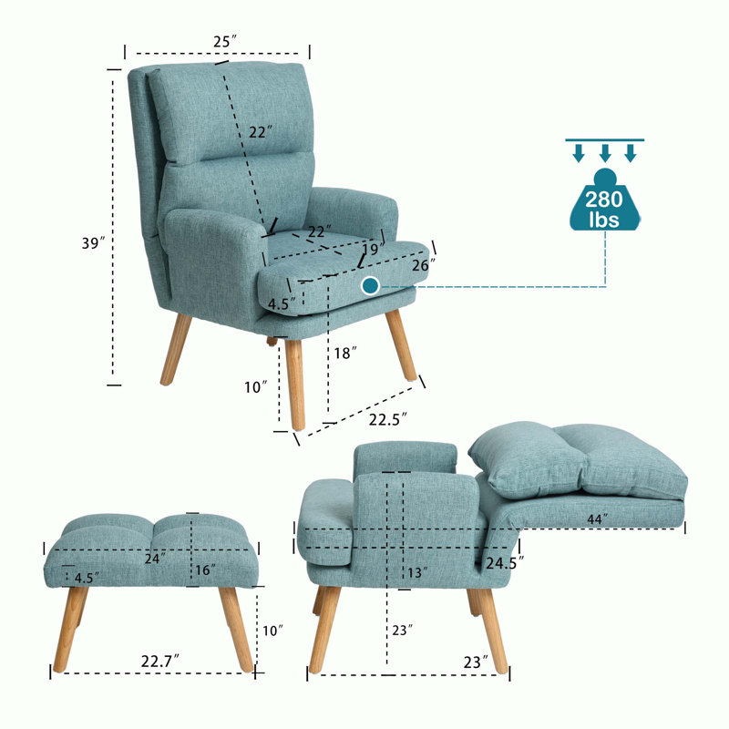 Fauteuil d'appoint avec repose-pieds Deeda, Lin vert