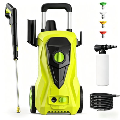 Nettoyeur haute pression électrique 4200PSI MAX 2,5 GPM, nettoyage haute pression, performance de nettoyage polyvalente, avec 4 buses réglables, réservoir de savon 500 ml, lance en acier inoxydable, système d'arrêt total automatique pour le nettoyage de voiture, maison, entrée, patio
