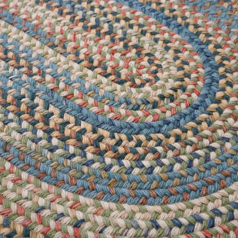 Seafoam Blue Wool Blend Braided Oval Area Rug