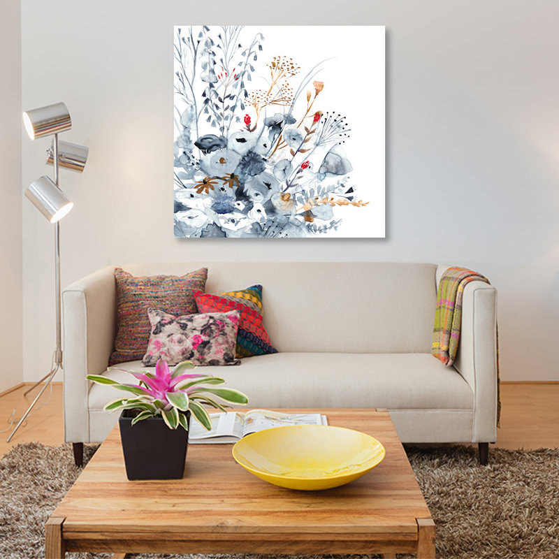 Indigo et ocre II par Victoria Borges - impression sur toile tendue, H 37 po x l 37 po x P 1,5 po, Pas de tapis, Toile tendue