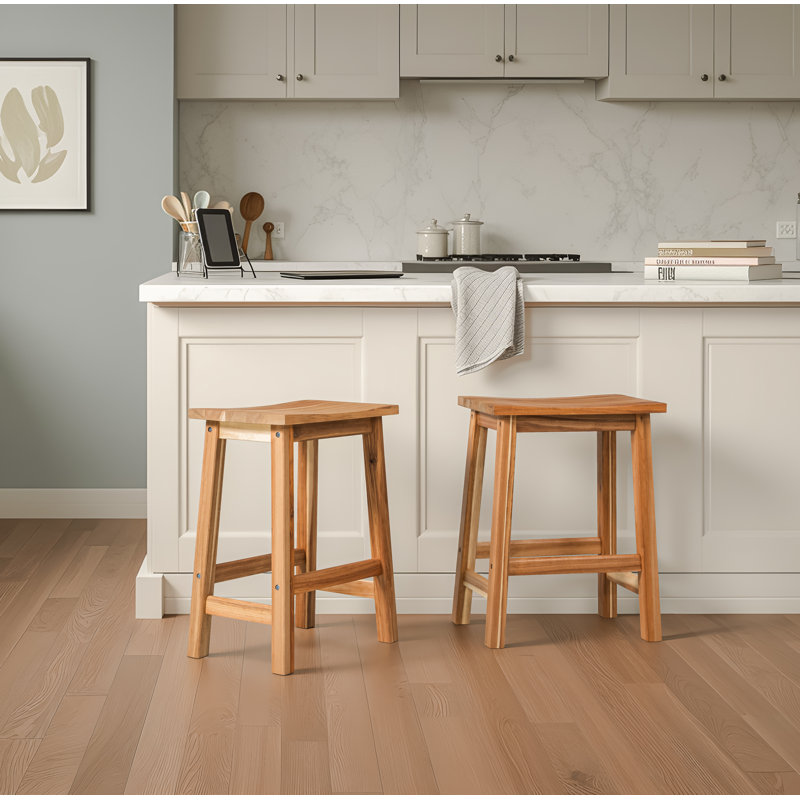 Counter&Bar Solid Wood Backless Stool (Set of 2), Light Natural