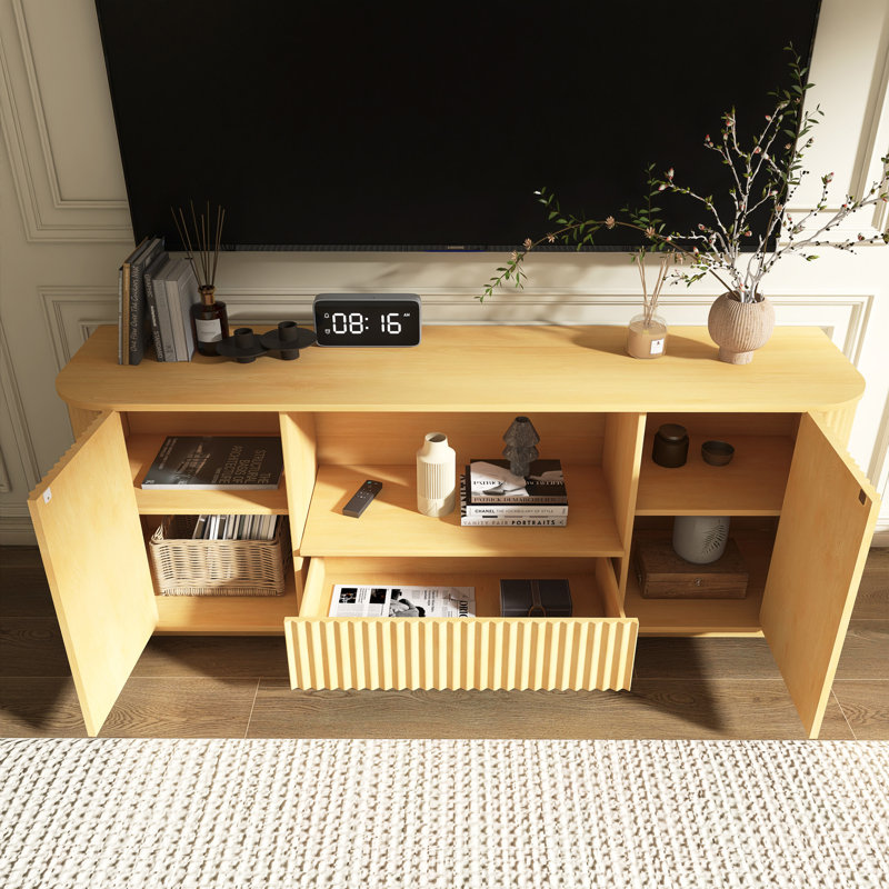 64" Modern TV Stand With Drawer,Shelves, Natural