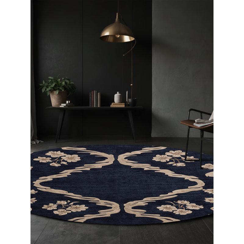 Machine Washable Gray Area Rug, Round 4'