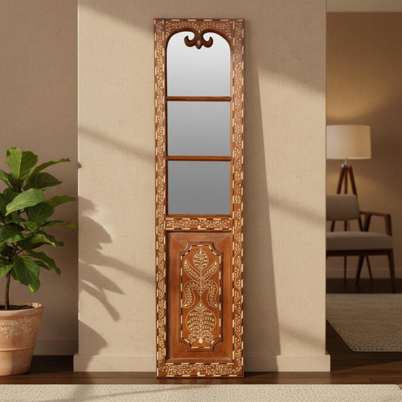 Miroir pleine grandeur 72 po en teck et incrustation d'os