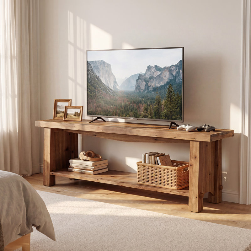 Meuble télé 63 po en bois massif pour meuble télé 55/65/75 po avec tablettes de rangement