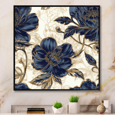 Décoration murale pivoines bleues et dorées célébration VII